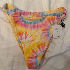 Skatie Multicolor Tie-Dye Bikini High Cut French Bottoms, Size L